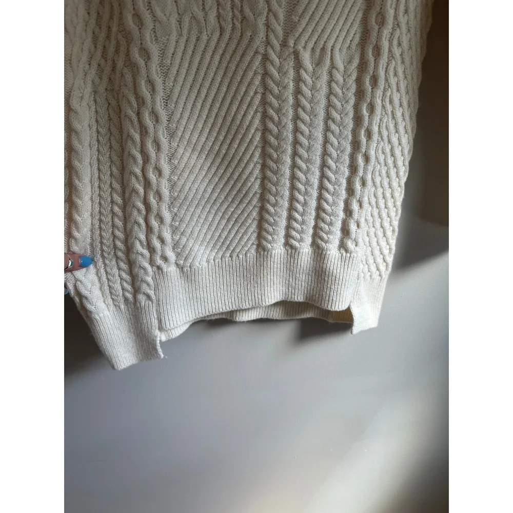 Reiss Martha Mixed Cable Knit Sweater Womens S Ivory EUC Mock Neck Wool Blend